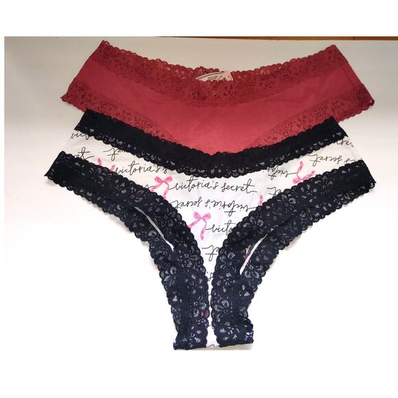 Victoria's Secret Panties Cheeky 2 Pairs XXL Logo Print Lace NWT - Picture 1 of 2